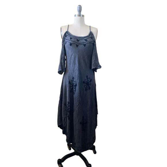 Beach By Exist Women's Midi Dress Size M Gray Embroidered Boho Retro - Picture 1 of 7